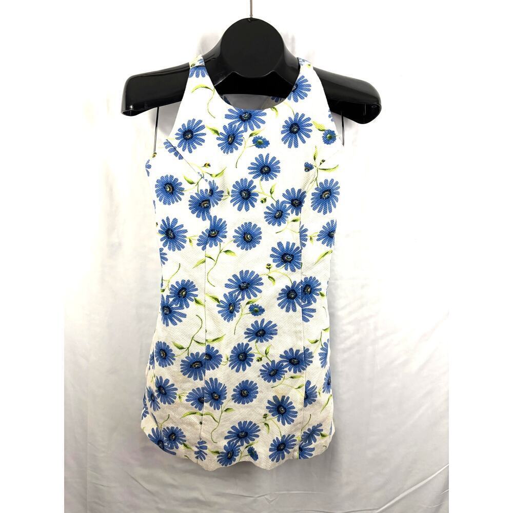 VTG Blue Daisy‎ Floral Halter Dress Sleeveless XS Y2K 1990s Accomplice Mini